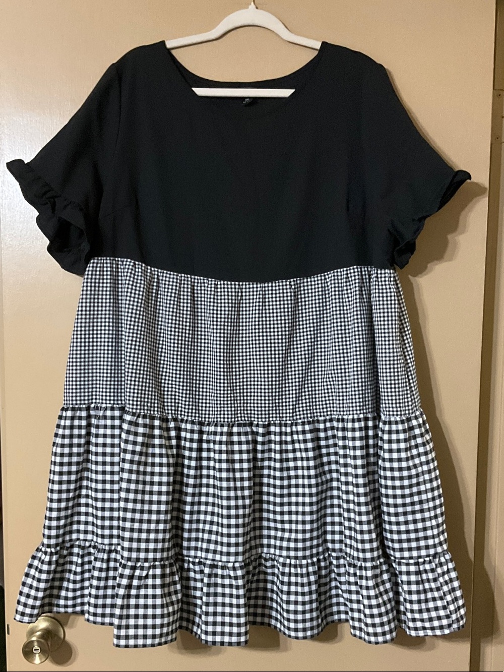 Emory Rose Black & White Gingham Tiered Midi Dress